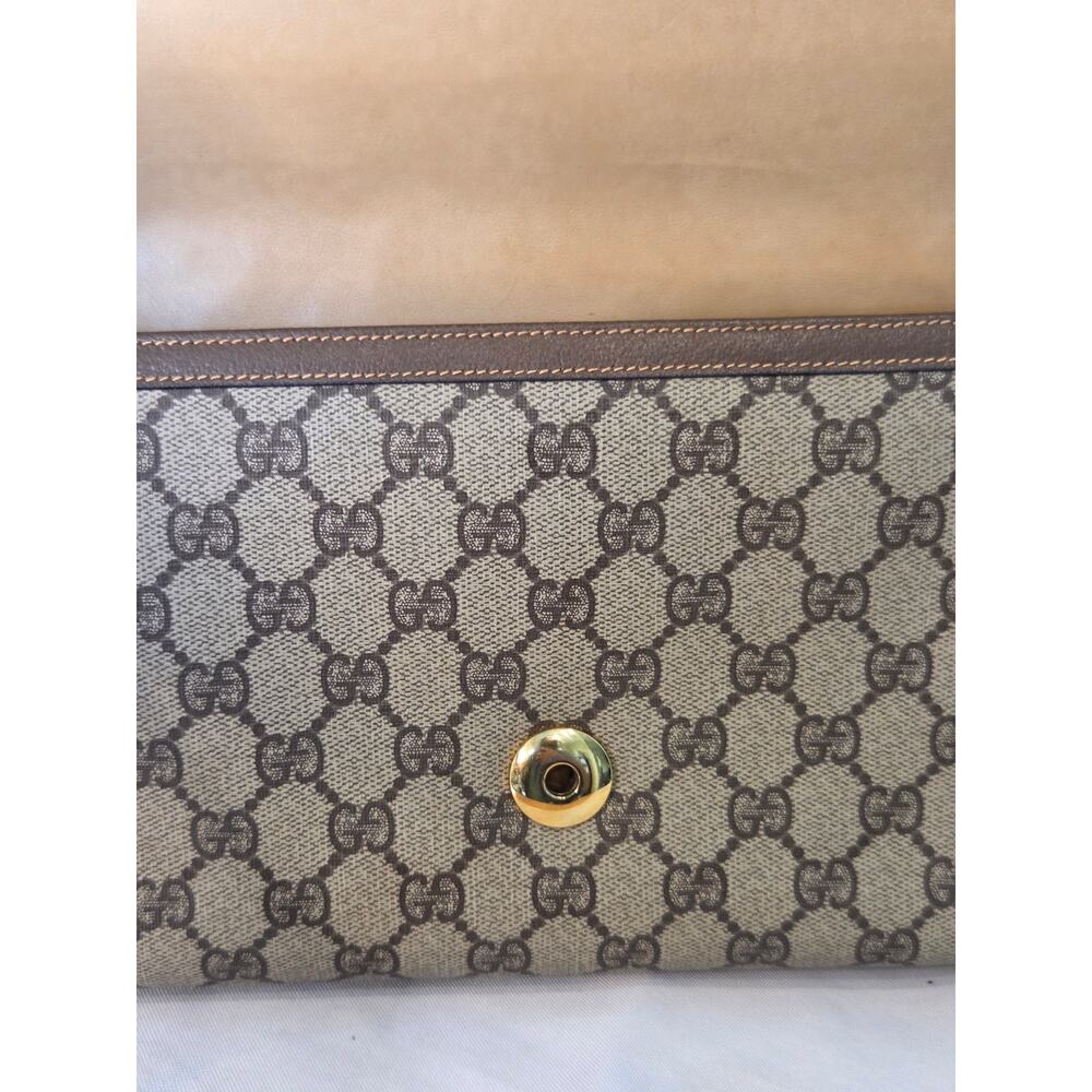 Gucci GG Supreme Clutch Bag Monogram Canvas Brown Leather Vintage Ophidia - Picture 14 of 15